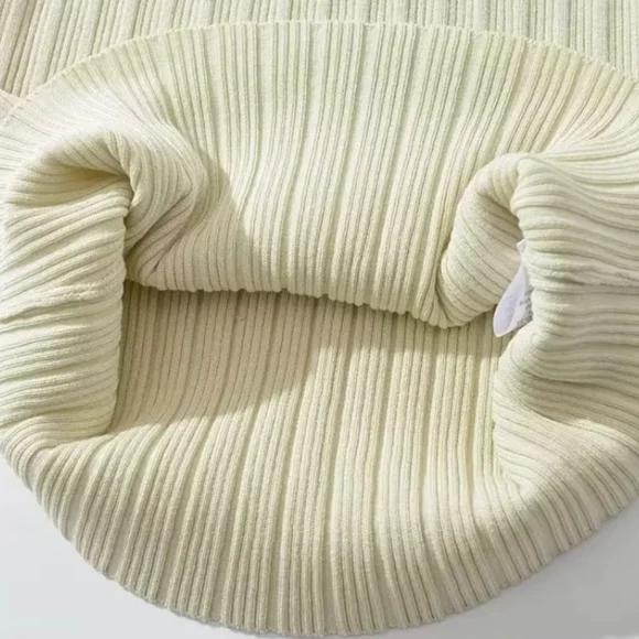 Cream Ribbed Knit High Neck Midi Dress - Picture 13 of 15